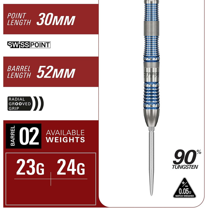 Дартс Target Japan Mizu Series зі сталевим наконечником, 23G/24G Дартс з 90 вольфраму, льотки та древки K-Flex 2, наконечники Swiss Storm Nano та інструмент SP у комплекті, ствол 24G 02