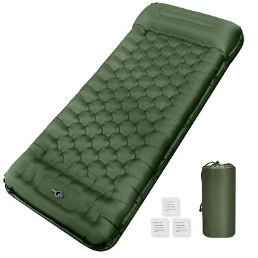 Килимок для сну NAPASA, потовщений надувний матрац 14 см із вбудованим насосом для ніг та подушкою, водонепроникний, килимок для сну з анти-ріпстопом для походів, пляжу, подорожей, намету (зелений) 2 шт., латково-синій