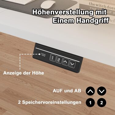 Стіл з регульованою висотою та підставкою для монітора, електричний стіл з можливістю сидіти/стояти, 120 x 60 см, білий