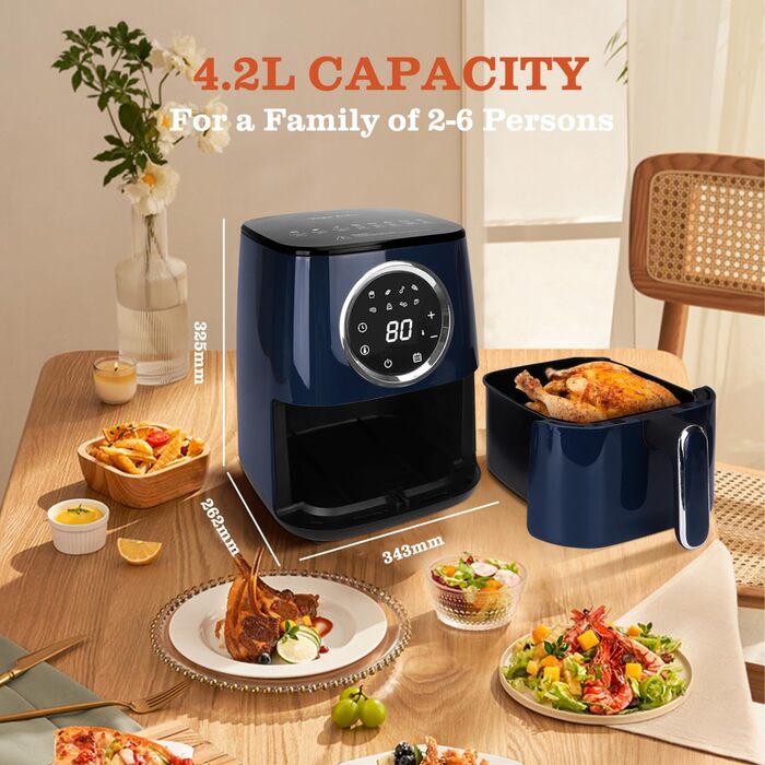 Аерофритюрниця Taylor Swoden 4.2 л, фритюрниця 8 в 1, фритюрниця без олії для 4-6 осіб, таймер на 60 хвилин - фритюрниця, фритюрниця 1400 Вт, зберігання кабелю, без бісфенолу А