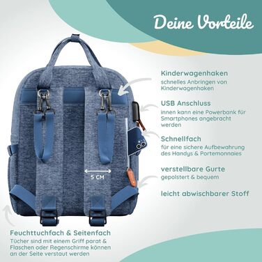 Велика пеленальна сумка-рюкзак з пеленальним килимком - З місцем для зберігання та кишенями - Вологе та ізольоване відділення - Шк