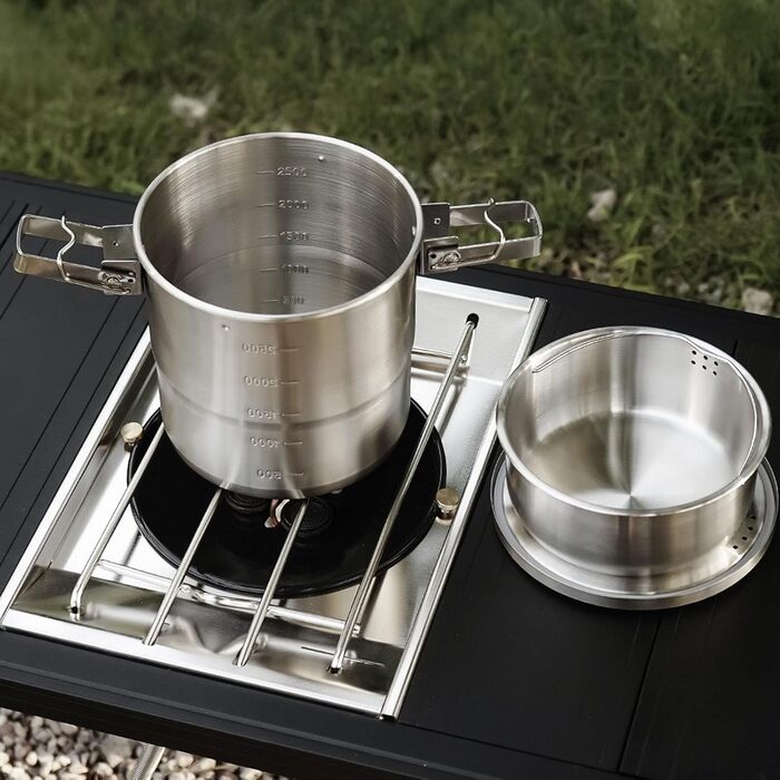 Набір для приготування їжі на відкритому повітрі, кемпінгові горщики з нержавіючої сталі 304, легка конструкція для приготування простих страв на багатті, кемпінговий посуд із надійною петлею для підвішування B