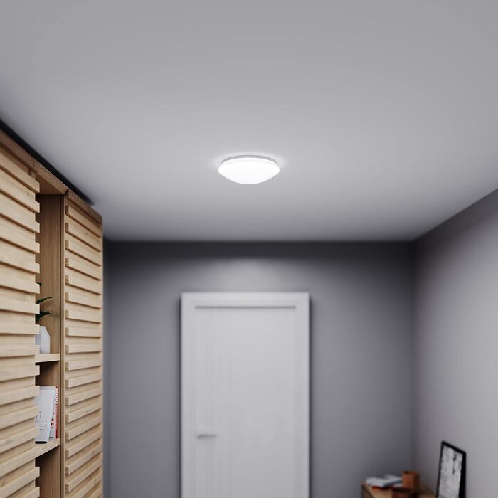 Стільовий LED-світильник Steinel RS 16 S з опаловим склом, білий, 9.3 Вт, настінний, з датчиком руху 360, радіус дії 3-8 м, 918 Лм, для коридору, скляний плафон