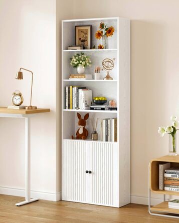 Книжкова шафа IRONCK з дверцятами, 6-ярусна полиця, висота 180 см, дерев&39яна окремостояча полиця, відкрита полиця для зберігання речей для кабінету, офісу, вітальні, спальні (біла)