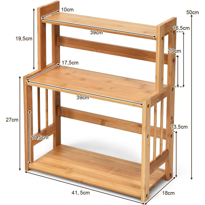 Рівнева бамбукова підставка для спецій, тримач для спецій з регульованими полицями, кухонна підставка для спецій, кутова полиця для кухні та їдальні, 3-