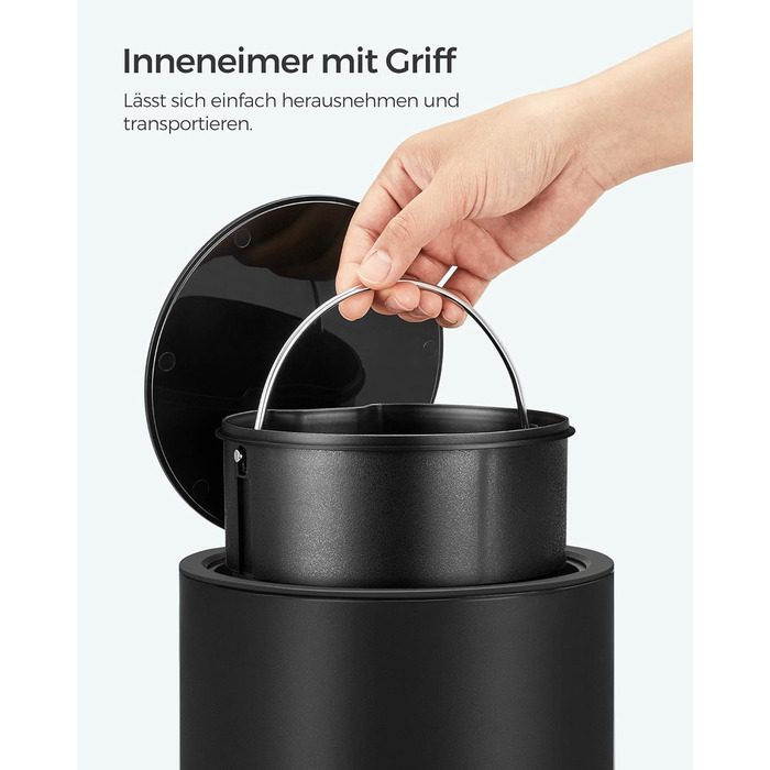 Відро для косметики, 3 л, відро для сміття для ванної кімнати, невелике відро для сміття з кришкою, з плавним закриттям, знімний п