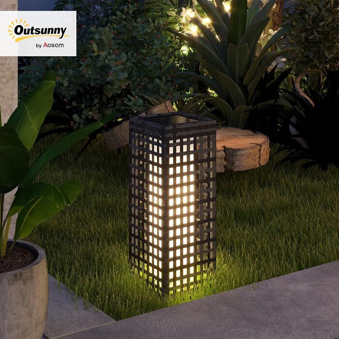 Сонячний ліхтар Outsunny з ротанга та датчиком світла, сірий, 15,5 x 15,5 x 46 см