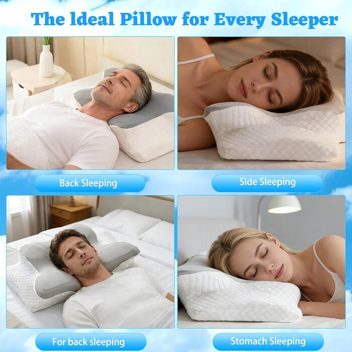 Ортопедична подушка для шиї з піни з ефектом пам&39яті, ергономічна подушка від болю в шиї, подушка з піни з ефектом пам&39яті для сну на боці, спині та животі для покращення якості сну