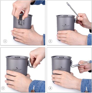 Мл Титановий кухоль Кемпінговий горщик Каструля для приготування їжі Зовнішня легка чашка для кави зі складною ручкою та кришкою П