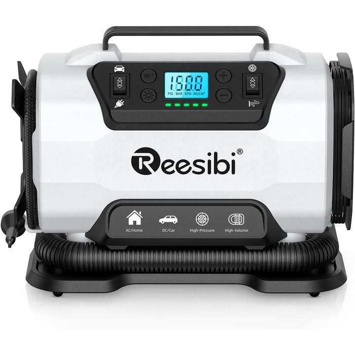 Автомобільна шина Reesibi Compressor 230V 12V з подвійними джерелами живлення, насос високого тиску до 10,3 бар і насос низького тиску до 300 л/хв 2-в-1, електричний повітряний насос портативний із набором адаптерів для цифрового дисплея Graupro