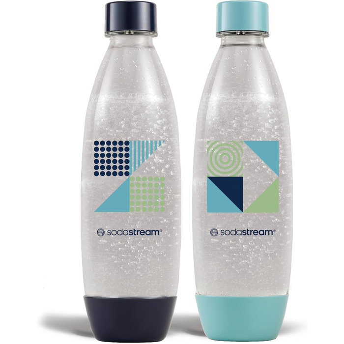 Пляшки по 1 л для газованої води та газованої води Технологія Snap & Lock для фіксації Можна мити в посудомийній машині Не містить бісфенолу А Деталі Темно-синій і блакитний, 2