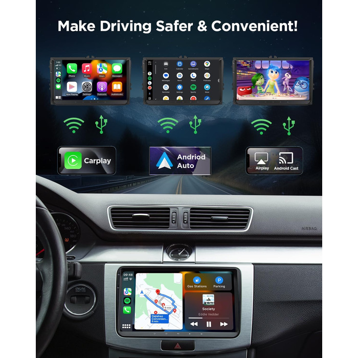 Автомобільне радіо Eonon 9 дюймів Android 13 для VW T5 Polo Golf Touran, сумісне з SEAT Skoda 232 ГБ CarPlay Android Auto GPS Bluetooth USB EQ WiFi Дзеркальне відображення екрана SWC VWA13