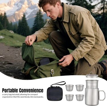 Компактний чайний набір Чайний Мандрівник 4 чашки, ситечко для чаю в комплекті, об'єм 50 мл, міцний термостійкий матеріал, преміум аксесуари для чаювання вдома та на природі