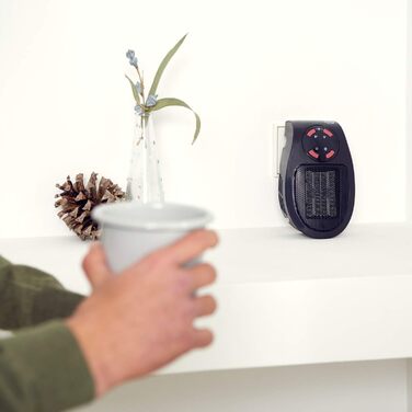 Обігрівач Taurus Tropicano Plug Heater, міні-керамічний, портативний, легкий та компактний, бездротовий вентилятор-обігрівач, програмований термостат, 2 рівні потоку, режим охолодження, 500 Вт, пластик, чорний