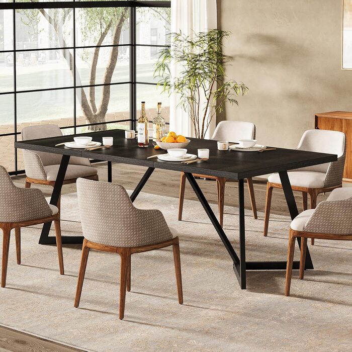 Обідній стіл Tribesigns 180 см для 6-8 осіб, сучасний обідній стіл з металевим каркасом, прямокутний кухонний стіл для їдальні вдома (чорний)