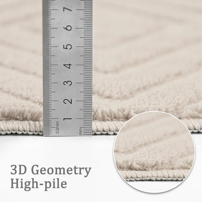 Килим Capsulepad для передпокою 80x200 см бежевий, сучасний миючийся кухонний килимок, 3D геометрія, високий низький ефект, нековзні килимки, м&39які килими для вітальні, спальні, бежевий 80 x 200 см (прямокутний)