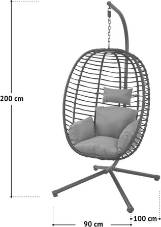 Підвісне крісло SVITA Belly з каркасом, складне, підвісне сидіння, підвісний кошик, сірий