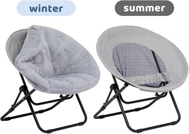 Розкладне крісло HollyHOME, кругле розкладне крісло, крісло-підголовник для вітальні, кругле крісло для відпочинку, крісло-місяць, крісло для відпочинку, затишне крісло для читання, спальня, плюшеве, сіре