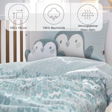 Дитяча постільна білизна пінгвін 100x135 см - 100 бавовна, практична застібка-блискавка, можна прати в пральній машині, постільна