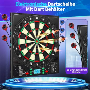 Електронна мішень для дартсу, професійна модель з німецьким голосом та 12 дротиками, електронна мішень для дартсу з РК-екраном, 34 гри та 355 варіацій, електронна мішень для дартсу для 1-8 гравців
