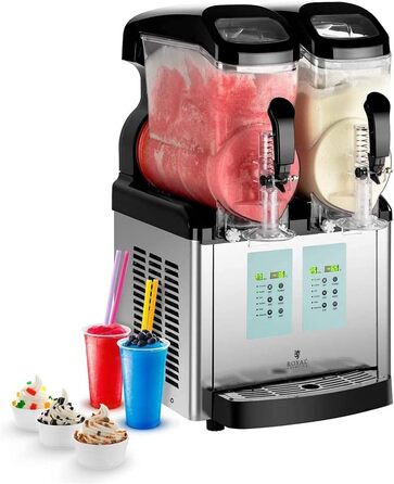 Машина для виробництва м'якого морозива Royal Catering Slush Ice Maker RCSL 2/6ICE (2 x 6 л, 450 Вт, 20-10 C, сучасний дисплей керування, без BPA, 6 функцій, LED-дисплей керування)