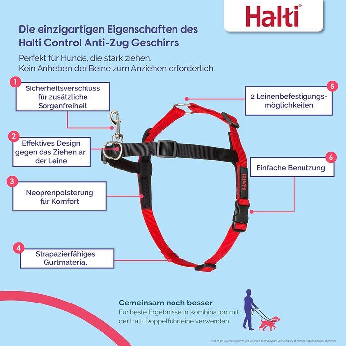 Шлейка HALTI Front Control Anti-Pull Harness, розмір L - Запобігає смиканню собаки за повідок, М&39яко контролює собаку за область грудей, Легко регулюється та використовується