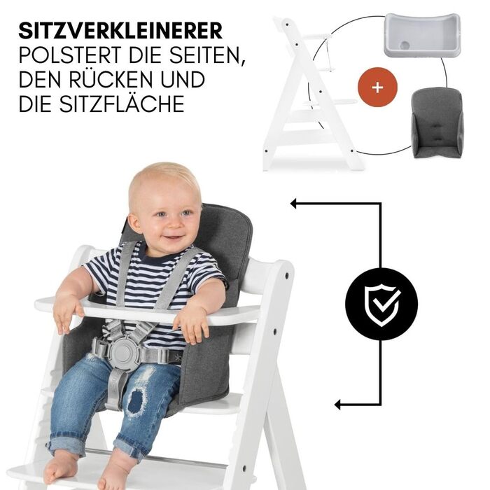 Дитячий стільчик для годування Alpha XXL Набір від народження - Преміальне кріплення для новонароджених з 5-точковими ременями без
