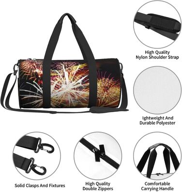 Спортивна сумка, дорожня сумка, стильний принт Феєрверк, сумка для подорожей на ніч, чорна, універсальний розмір