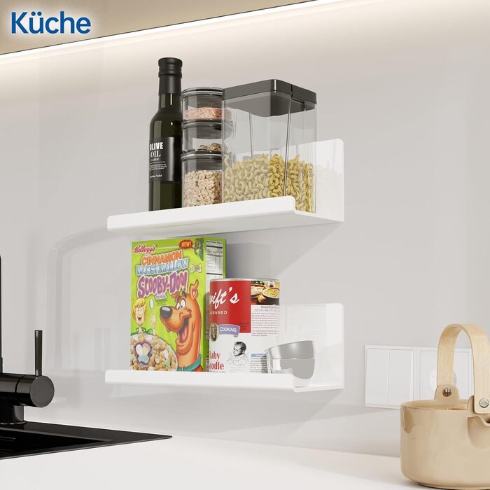 Полиця настінна Toski без свердління, полиця настінна акрилова 2 шт. и, плаваюча полиця біла 30см, кухонна полиця підвісна для при