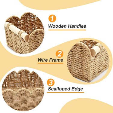 Плетений кошик для зберігання Yiomxhi з 2 предметів з дерев&39яними ручками, кошики для зберігання туалетного паперу, кошики на полицях, декоративний плетений кошик для кухні, ванної кімнати, дитячої кімнати, офісу (коричневий)
