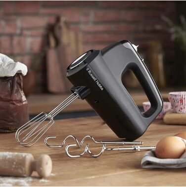 Ручний міксер Russell Hobbs Ручний міксер матовий чорний (5 швидкостей функція турбо, 2 віночки для миття посуду та гаки для тіста