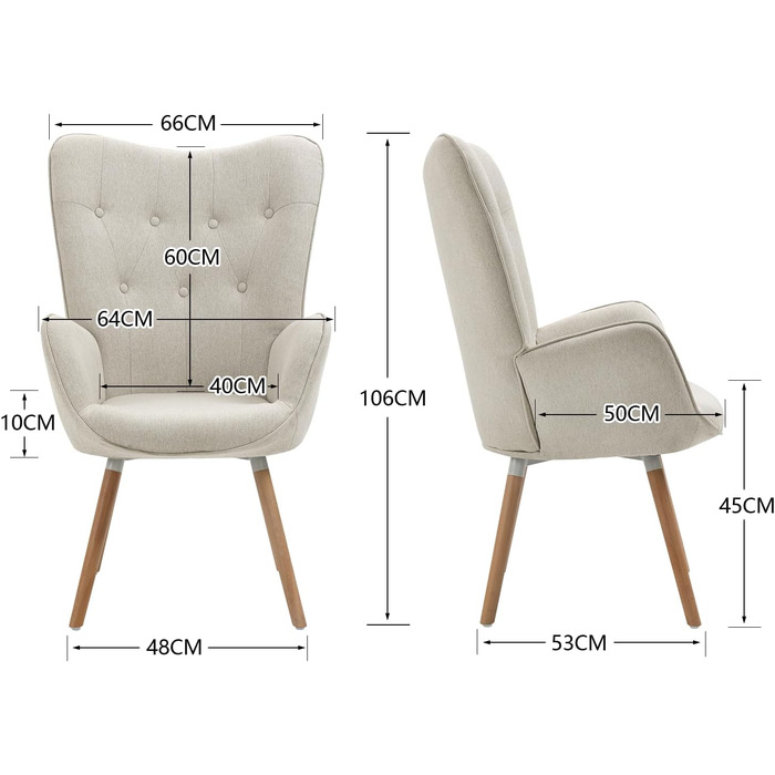 Крісло для вітальні, крісло-реклайнер для читання, крісла, м&39яке крісло, одинарний диван з дерев&39яними ніжками, крісло-крило для спальні, офісний туалетний столик, тканина, бежевий