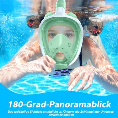 Маска для сноркелінгу X99, повнолицьова маска, огляд 180 градусів, антизапотіваюча маска для дайвінгу, сумісна зі спортивними камерами, окуляри для дайвінгу для дітей, зелений розмір S/M