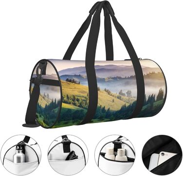 Спортивна сумка для подорожей Світанок, з принтом пейзажу, чорна, універсальний розмір