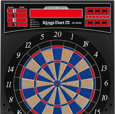 Електронна мішень для дартсу Kings Dart Professional Tournament JX-2000 Турнірна дошка, включаючи 24 дротики 41 гра, понад 200 варіацій гри Текст, що прокручується звук Надзвичайно тонкий павук, різнокольоровий
