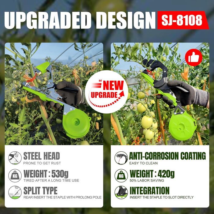 Плоскогубці для обв&39язування рослин, машина для обв&39язування рослин 420 г, машина для обв&39язування рослин з 10 000 скобами та 20 рулонами зеленої клейкої стрічки SJ-B13G