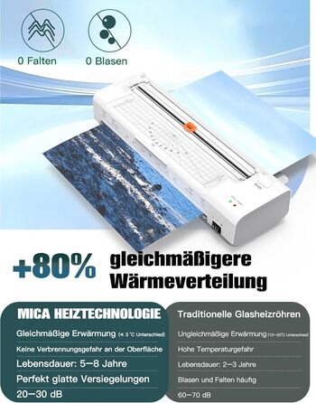 Дюймовий ламінатор A3 з автоматичною подачею паперу, гаряче та холодне ламінування A3, 20 пакетів для ламінування, комплект 10-в-1 з різаком, тримером та закруглювачем кутів для офісу, школи та дому, білий ламінатор A3, білий, 13-