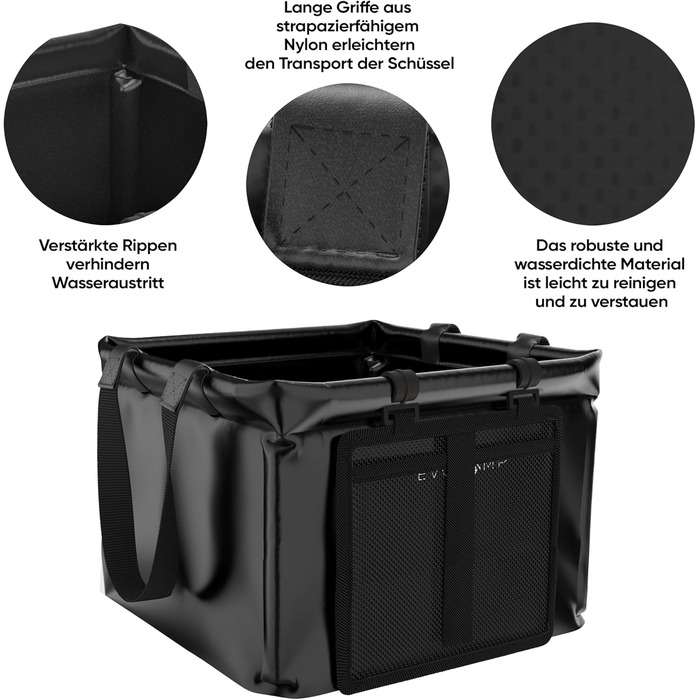 Складана миска для миття посуду EVOCAMP 20 л, водонепроникна складна миска для кемпінгу - складна кемпінгова мийка - підходить для подорожей, риболовлі, миття посуду, охолоджувач для напоїв на свіжому повітрі, охолоджувач для пива для саду