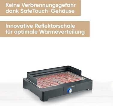 Настільний гриль SEVERIN з решіткою з нержавіючої сталі для використання в приміщенні і на відкритому повітрі, електричний гриль з