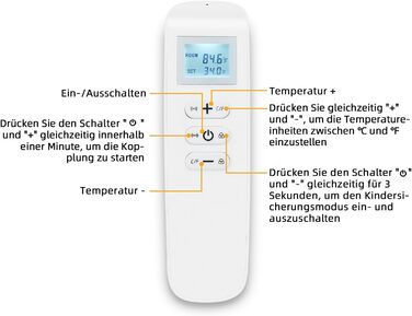 Інфрачервоний окремостоячий обігрівач - 900 Вт - Керування за допомогою застосунку, пульт дистанційного керування та термостат - Електричний обігрівач на ніжках та настінному кріпленні - Окремостоячий обігрівач на колесах - Захист від перегріву - Енергозб