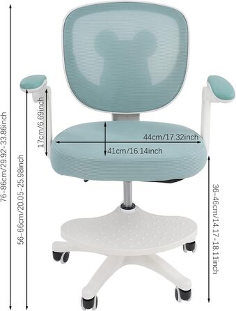 Дитячий письмовий стілець з регулюванням висоти, регульованими підлокітниками, обертовий стілець/підлітковий стілець з підставкою для ніг, регульований письмовий стілець для дітей віком 6-18 років (світло-зелений)