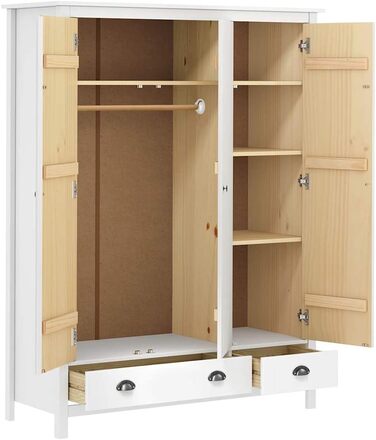 Шафа з масиву сосни з 3 дверима та 2 шухлядами, дерев&39яна шафа, шафа для спальні, 127x50x170 см, біла