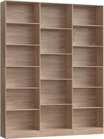 Книжкова шафа FirFurd 188 см, полиця з 17 відділеннями, книжкова шафа, окремостояча полиця, полиця для зберігання, для вітальні, офісу, кабінету, 149 x 23,5 x 188 см, дуб
