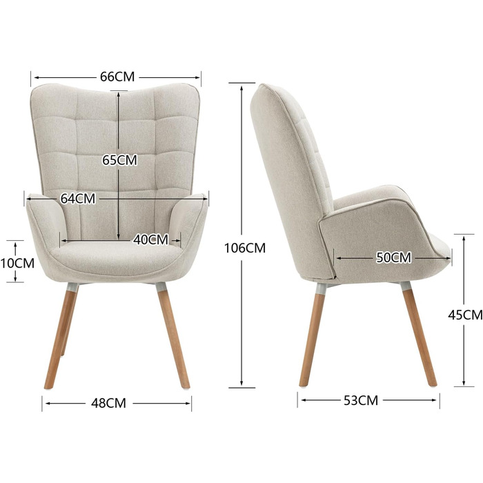 Крісло-реклайнер М&39які крісла Одинарний диван з дерев&39яними ніжками Крісло-підголовник для вітальні Спальні Офісний туалетний столик, тканина, бежевий