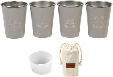 Набір барвистого посуду для кемпінгу, аксесуари для пікніка, кухлі для пригод, харчова нержавіюча сталь 304, полотно, сумка для перенесення в комплекті, сірий