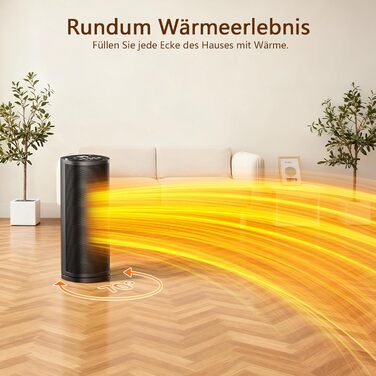 Енергозберігаючий вентилятор-обігрівач потужністю 1800 Вт з пультом дистанційного керування, керамічний вентилятор-обігрівач PTC 41 см, тихий, коливальний електричний обігрівач 70, 12-годинний таймер та захист від перегріву, для спальні, дому, чорний