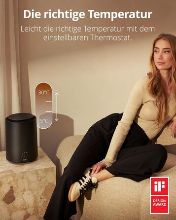Розумний керамічний вентилятор-обігрівач Duux Threesixty 2 - Тихий - Електричний обігрівач на 360 з потужністю 1800 Вт та 3 рівнями потужності - Енергозберігаючий вентилятор-обігрівач з інтелектуальним керуванням - Чорний