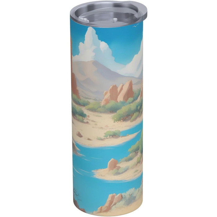 Кухоль з прямою трубочкою, 590 мл, дизайн оазис у пустелі, дорожній кухоль з принтом, підходить для кемпінгу, офісу та дому