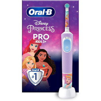 Електрична зубна щітка Oral-B Pro Kids Princess для дітей від 3 років, включаючи режим Sensitive для догляду за зубами, надмяку щетину, 1 насадку для щітки, 4 наклейки, фіолетовий/синій