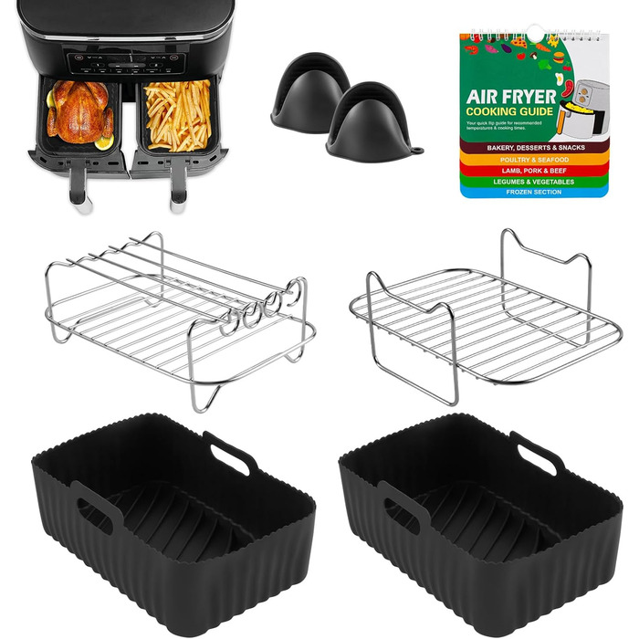 Аксесуари для фритюрниці INMUA, силіконова форма для фритюрниці, аксесуари для фритюрниці Ninja Foodi AF400EU AF300EU 7.6 л - 9.5 л, аксесуари для фритюрниці з кулінарною книгою для фритюрниці - Black Black-1